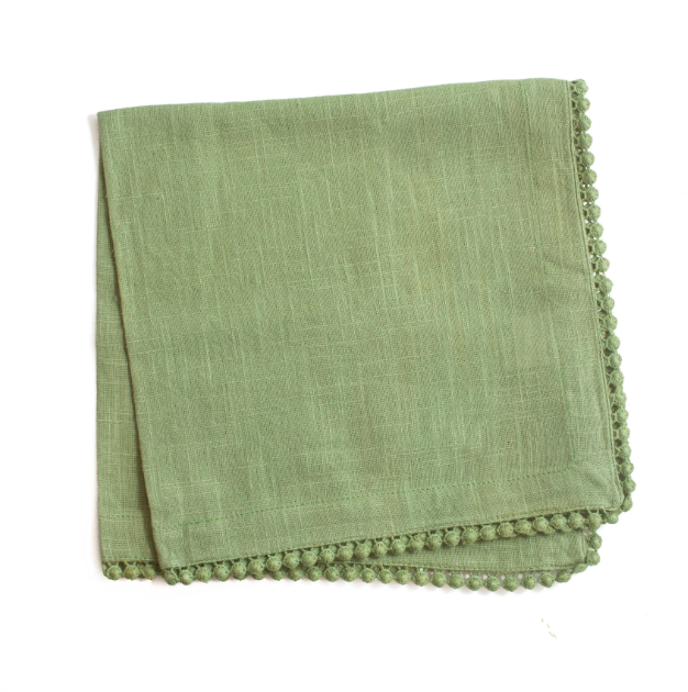 Cotton Lace Trimmed Napkin - Green - Set of 4