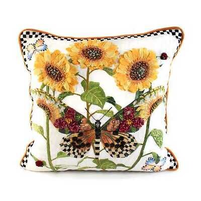 Monarch Butterfly Square Pillow - White