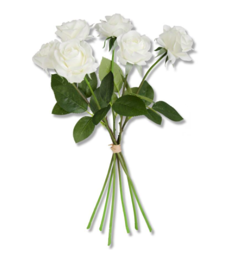 Real Touch White Full Bloom Rose Bundle - 17"