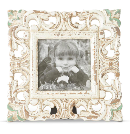 Square Whitewashed Carved Photo Frame