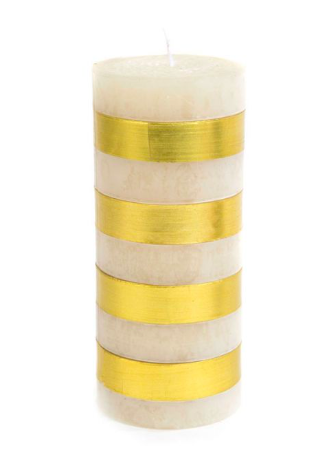 Bands Pillar Candle - 6" - Gold & Ivory