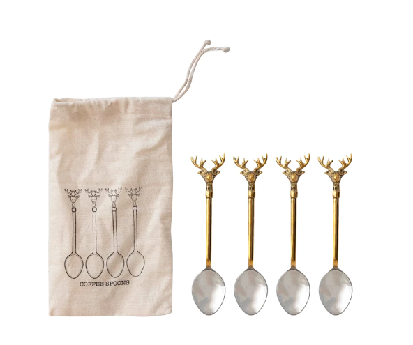 Coffee Spoons w/ Gold Reindeer Handles - Set of 4