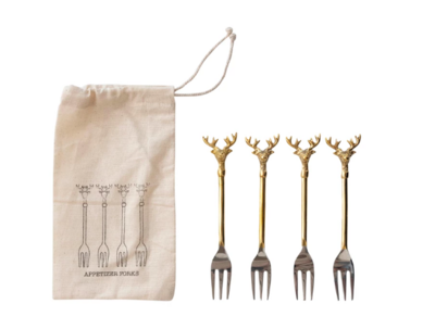 Appetizer Forks w/ Gold Reindeer Handles - Set of 4