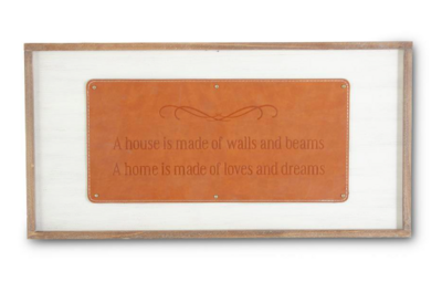 Wood & Leather Framed A House is Made Wall Sign