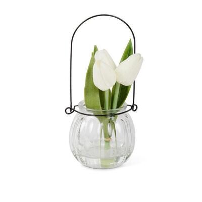 White Tulip in Glass Bottle - 7"