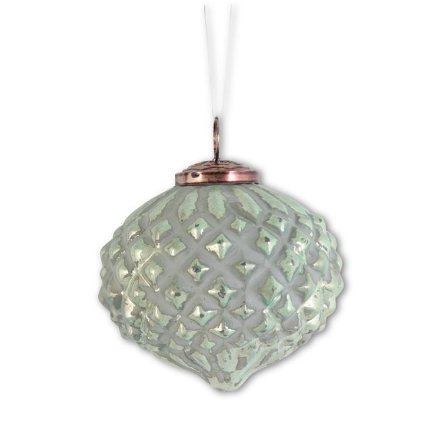 Distressed Green Glass Embossed Onion Ornament