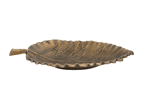 Cast Aluminum Leaf Tray - Antique Brass Finish