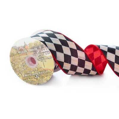 Courtly Harlequin 3" Ribbon - Red