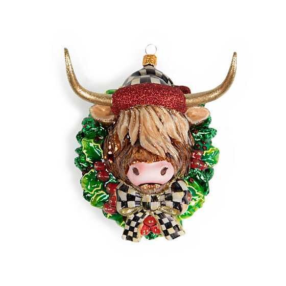 Glass Ornament - Highland Cow Wreath