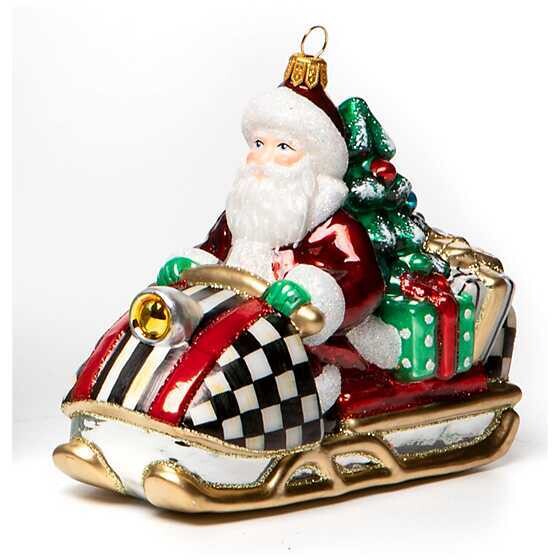 Glass Ornament - Snowmobile Santa