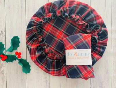 Tartan Reusable Bowl Cover - Red Tartan