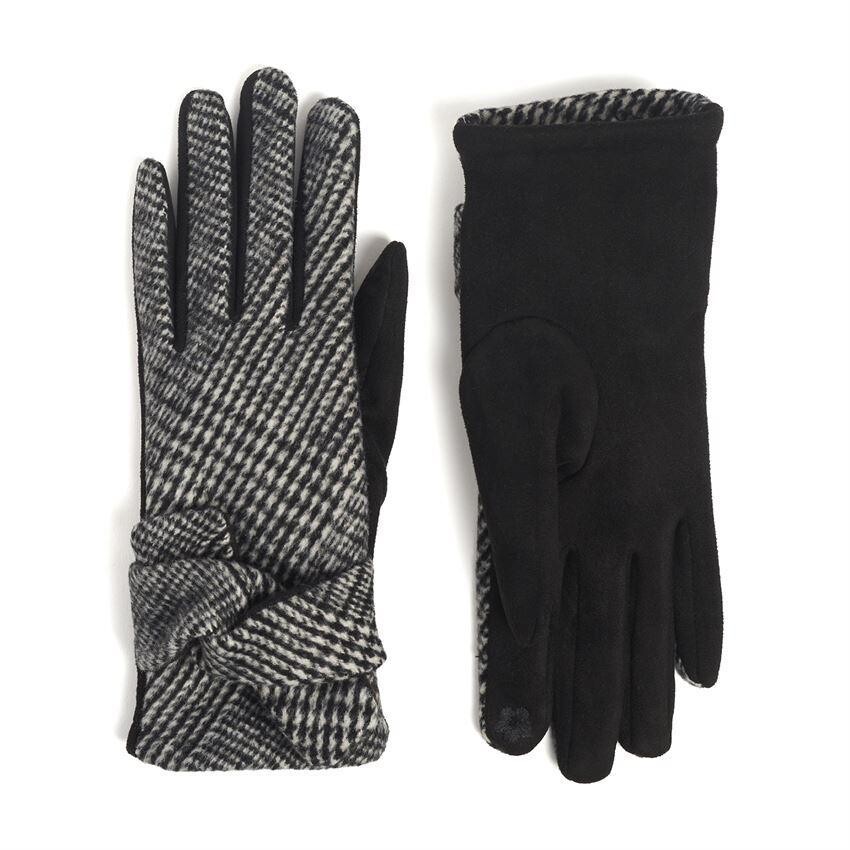 Crossover Wrist Touchscreen Gloves - Black and White