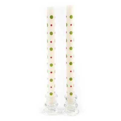 Small & Large Dots Dinner Candles - Red & Green - Set of 2