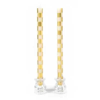 Check Dinner Candles - Gold & Ivory - Set of 2