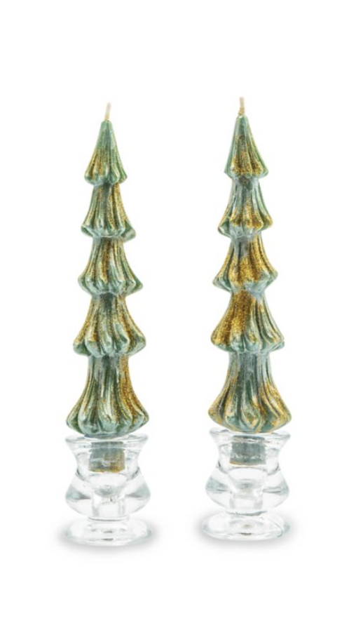 Tree Dinner Candles - 8" - Green - Set of 2
