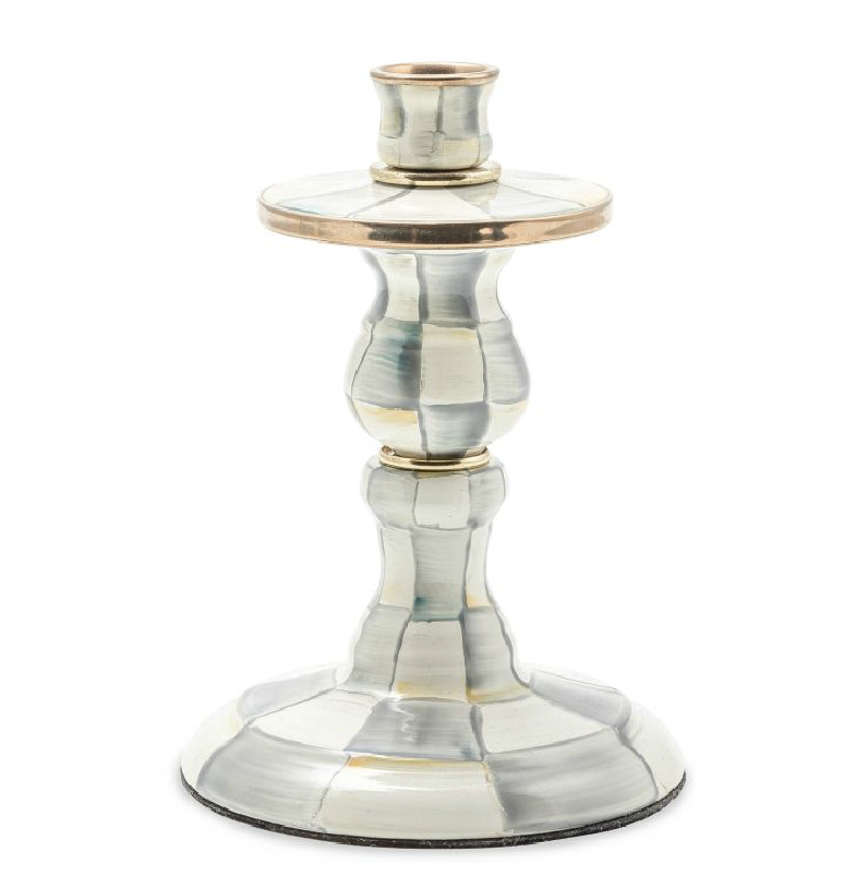 Sterling Check Small Enamel Candlestick