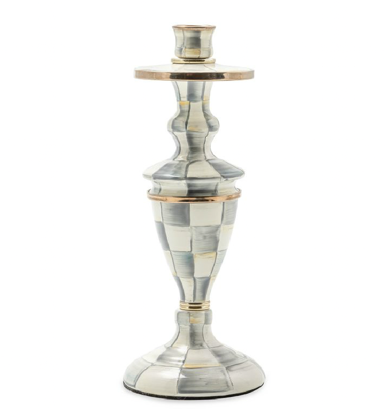 Sterling Check Medium Enamel Candlestick