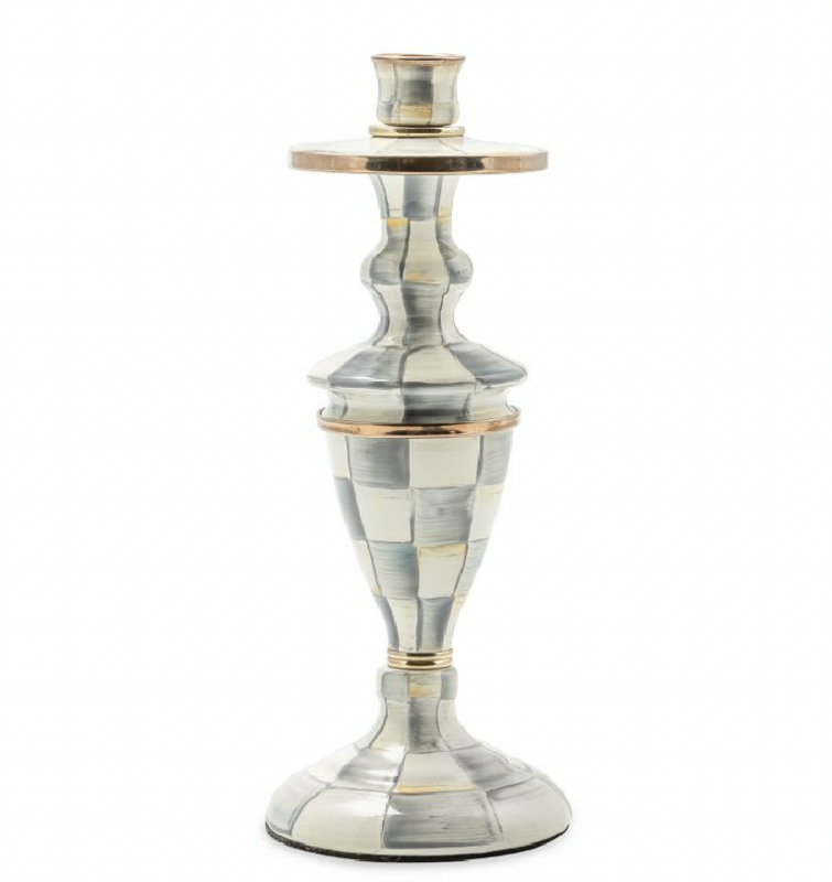 Sterling Check Enamel Candlestick - Medium