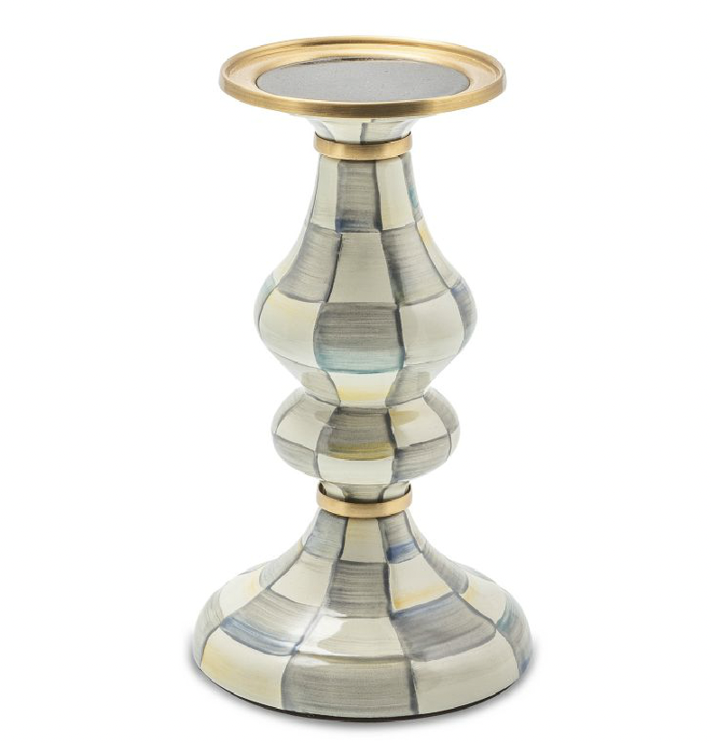 Sterling Check Medium Pillar Candlestick 