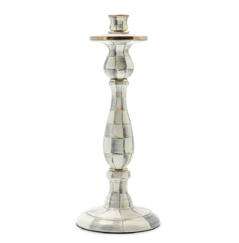 Sterling Check Large Enamel Candlestick