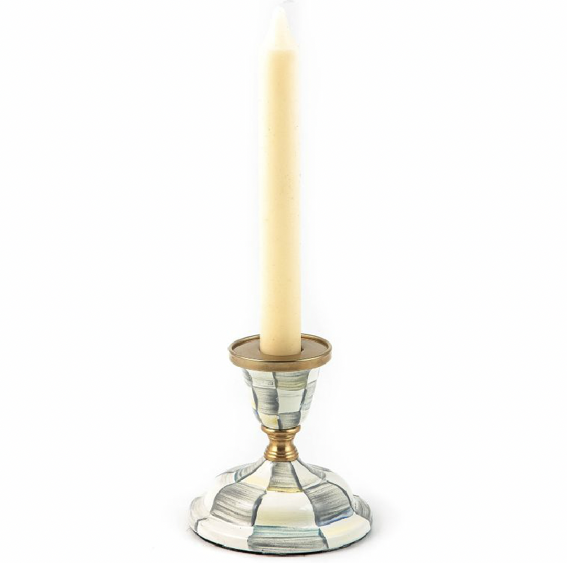 Sterling Check Enamel Candlestick - Short