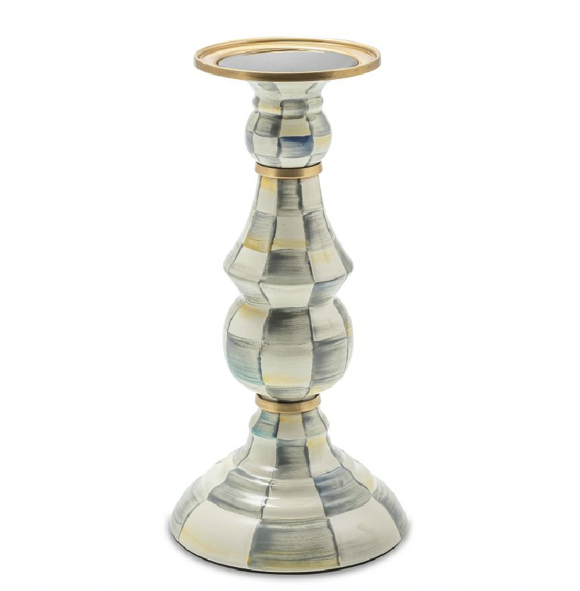 Sterling Check Large Pillar Candlestick 