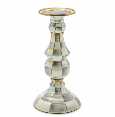 Sterling Check Enamel Pillar Candlestick - Large