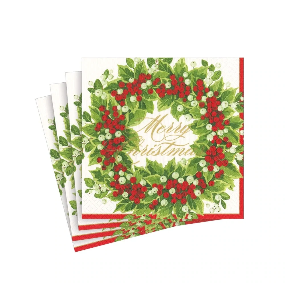 Holly & Berry Wreath Cocktail Napkins