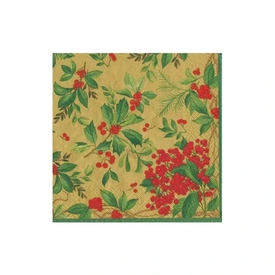 Holly Chintz Gold Cocktail Napkins