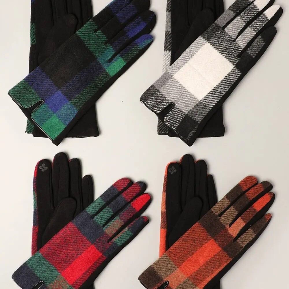 Check Plaid Screen Touch Gloves