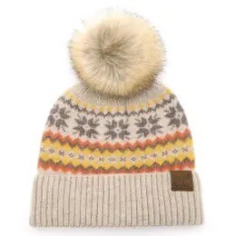 Beanie with Pom-Pom - Beige