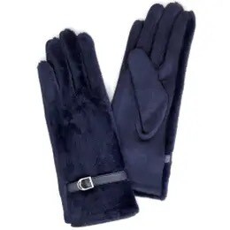 Navy Faux Fur Gloves Smart Touch