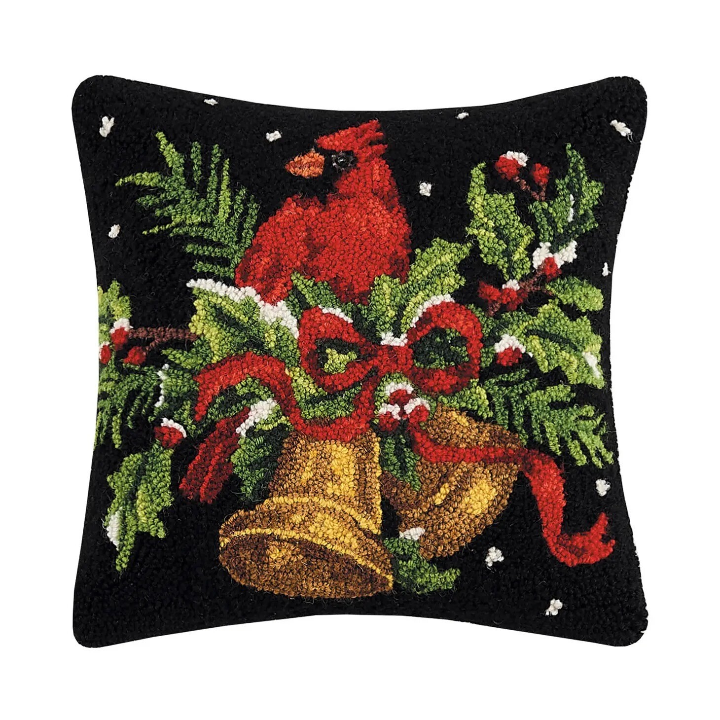 Holiday Cardinal w Holly Hook Pillow
