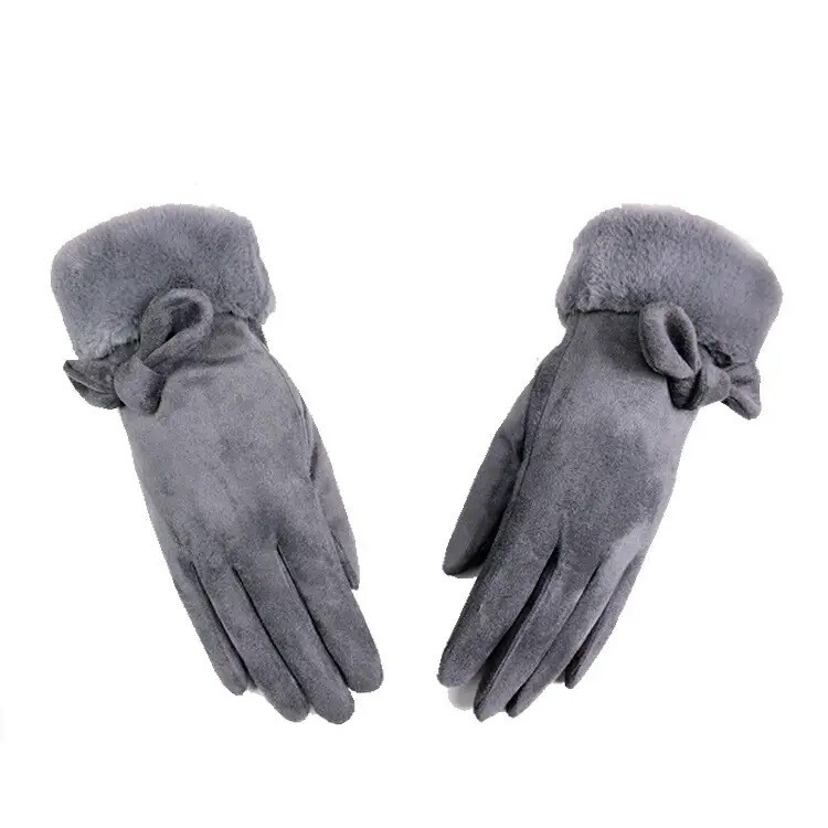 Grey Faux Fur & Bow Gloves