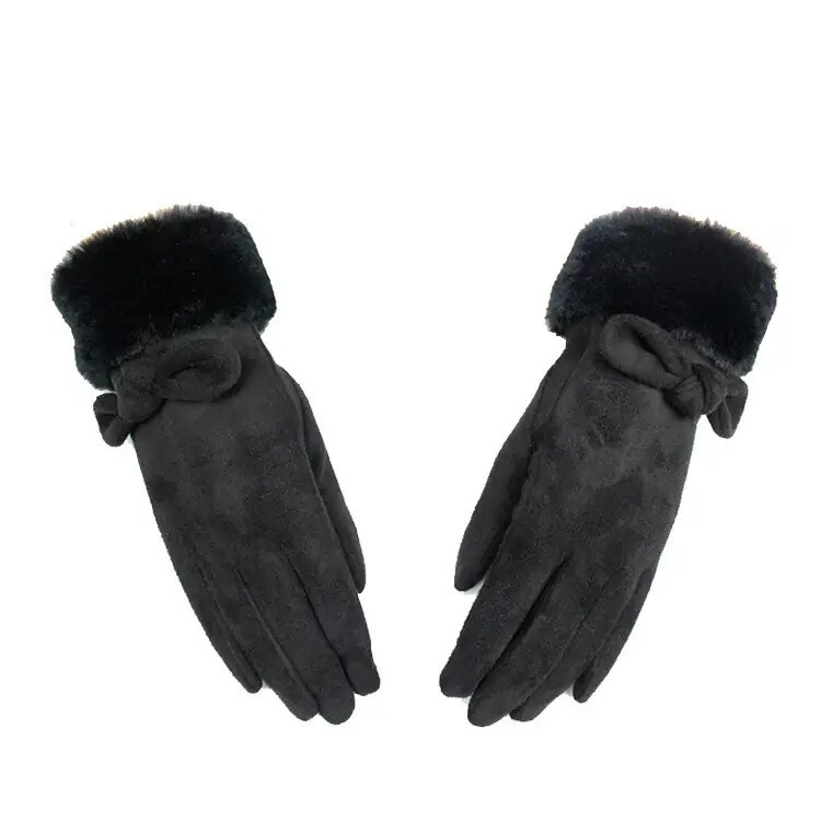Black Faux Fur & Bow Gloves