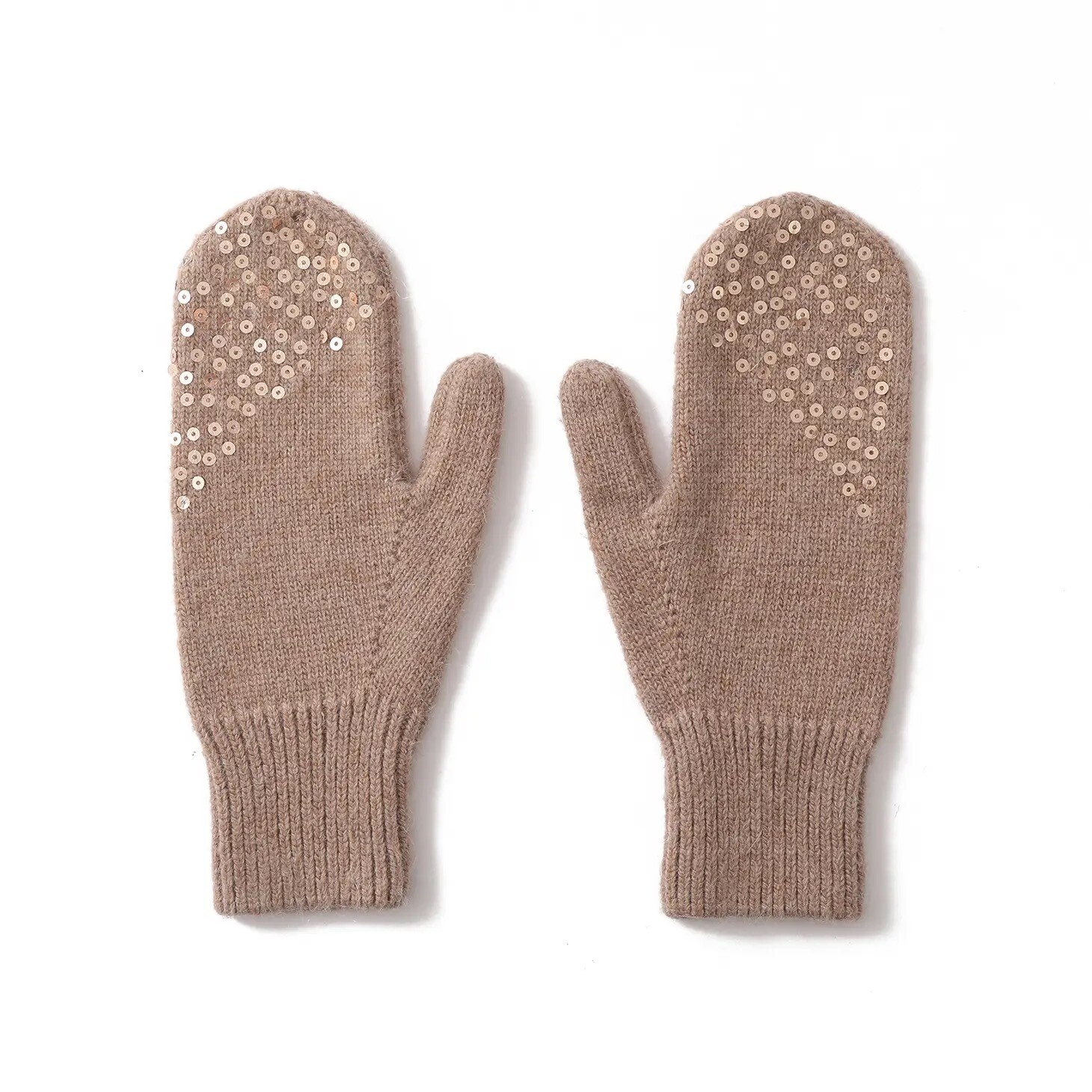 Brown Wool Gloves w Sequins
