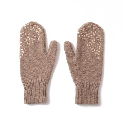Brown Wool Gloves w Sequins