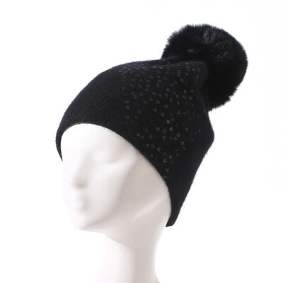 Black Sequin Wool Hat