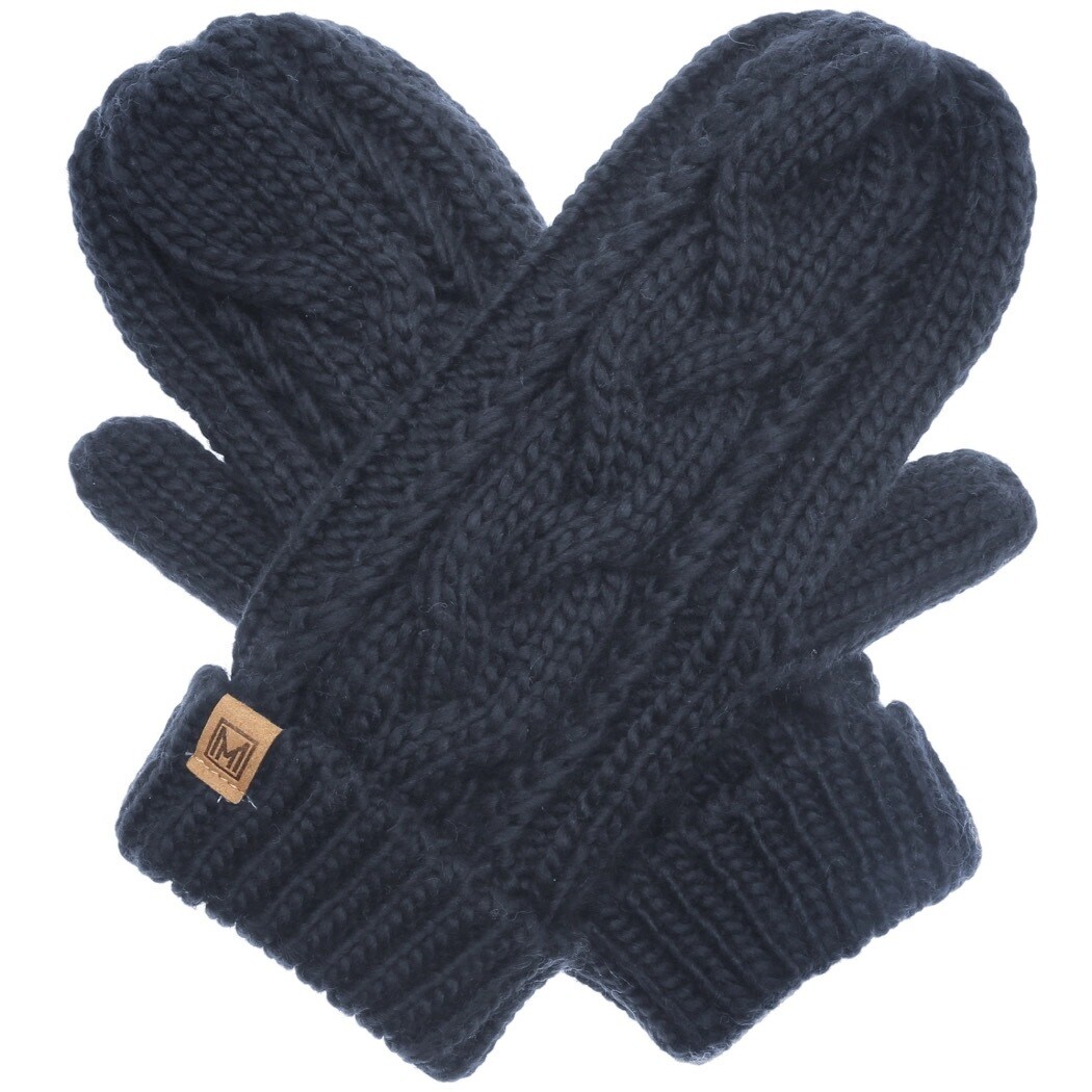 Navy Cable Knit Mittens w Fleece Lining