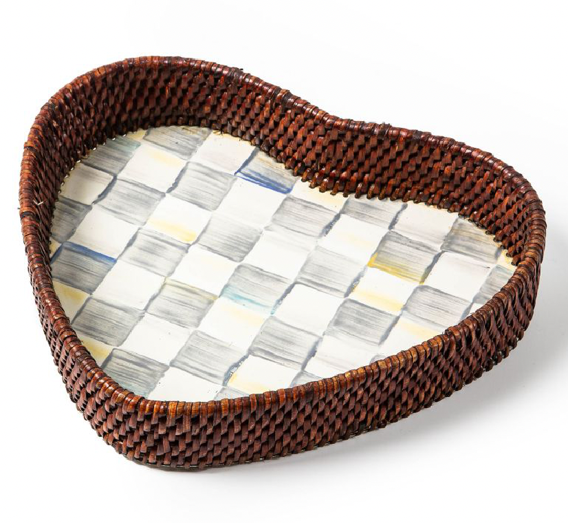Sterling Check Rattan &amp; Enamel HeartTray