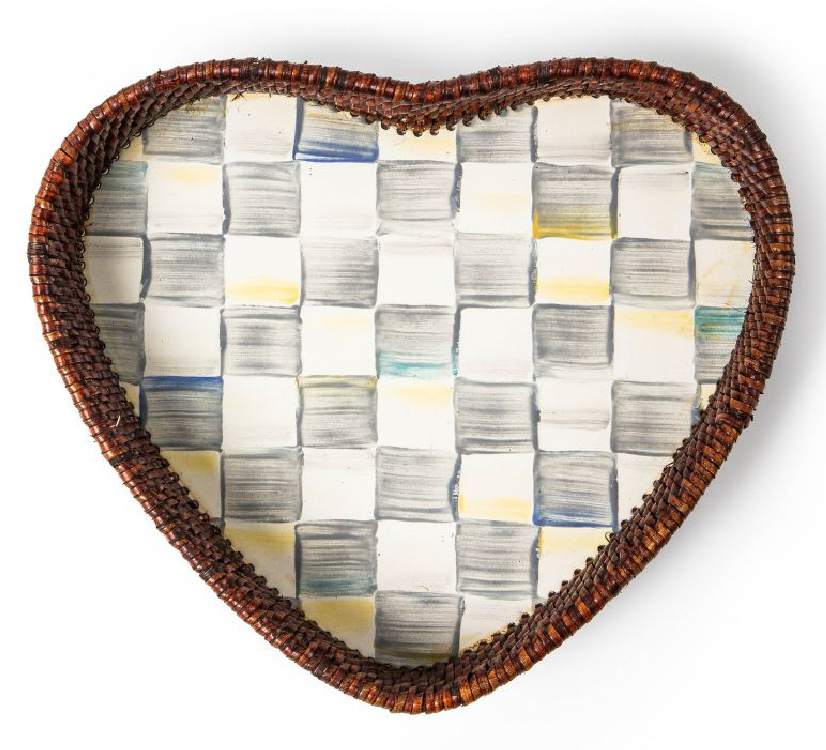 Sterling Check Rattan &amp; Enamel HeartTray