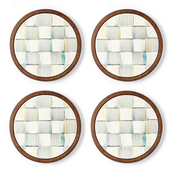Sterling Check Enamel Coasters - Set of 4