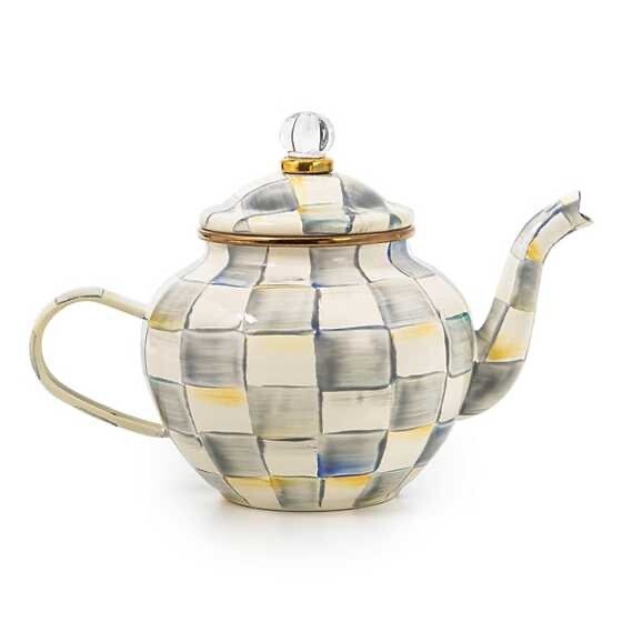 Sterling Check Enamel Teapot - 4 Cup