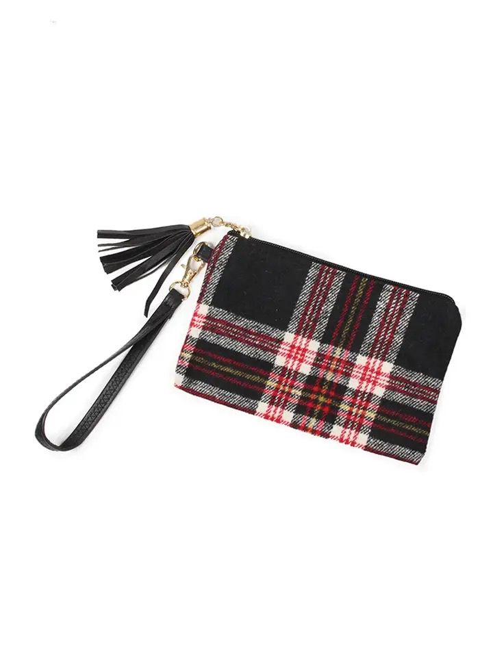 Black Plaid Wristlet