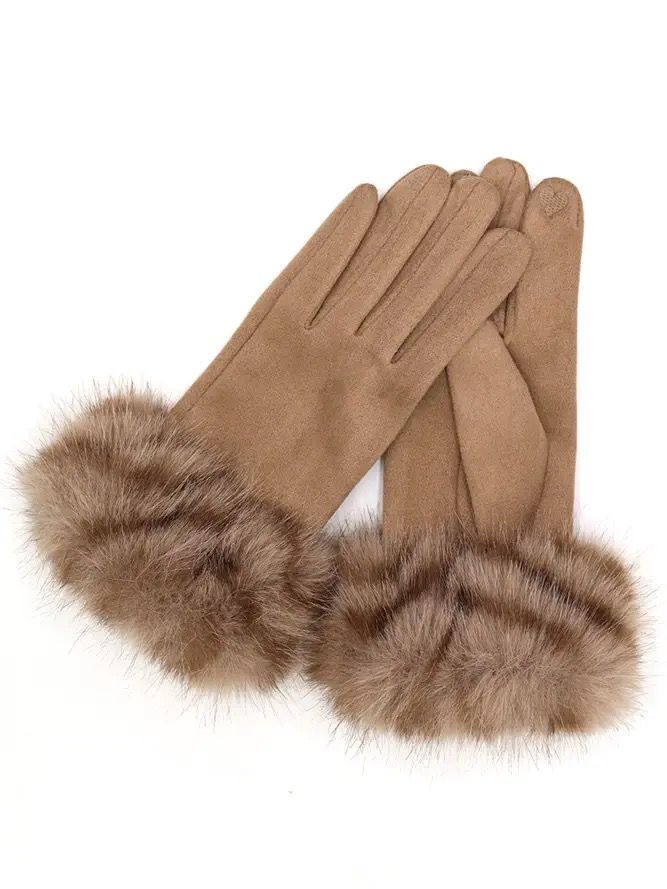 Brown Faux Fur Cuff Gloves