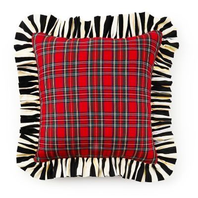 Red Tartan &amp; Stripe Ruffle Throw Pillow