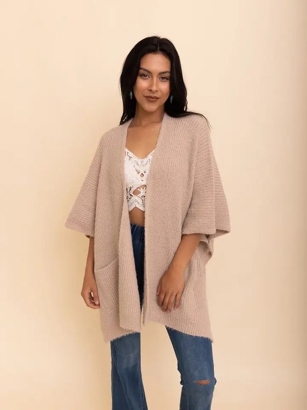 Beige Cardigan Poncho