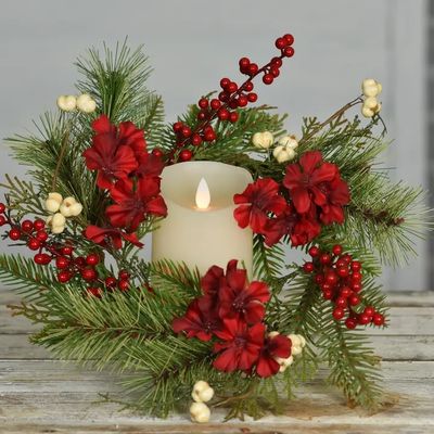 6.5&quot; Candle Ring Holiday Hydrangea