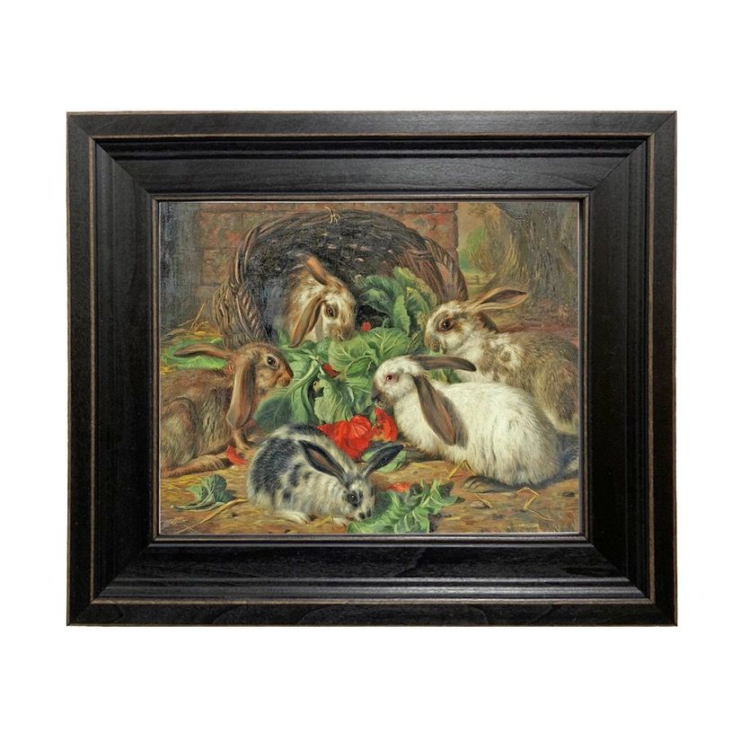Rabbits Meal Painting Print on Canvas in Wood Frame 8x10&quot;