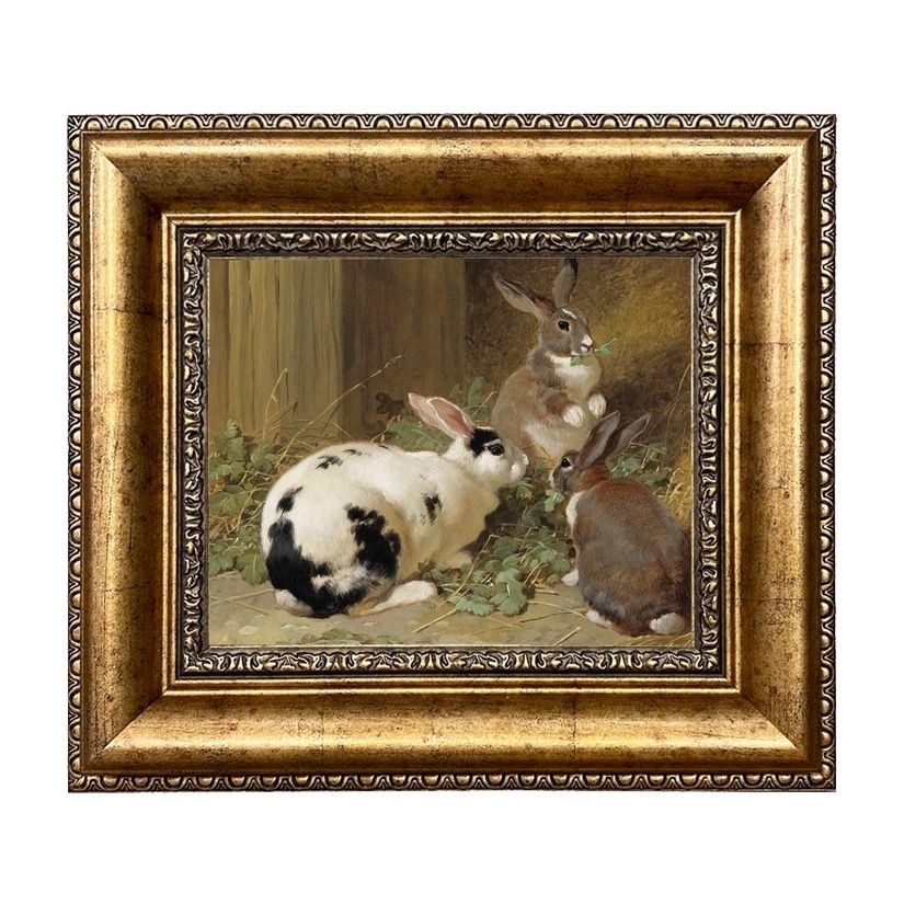 Three Rabbits Framed Print w Gold Frame